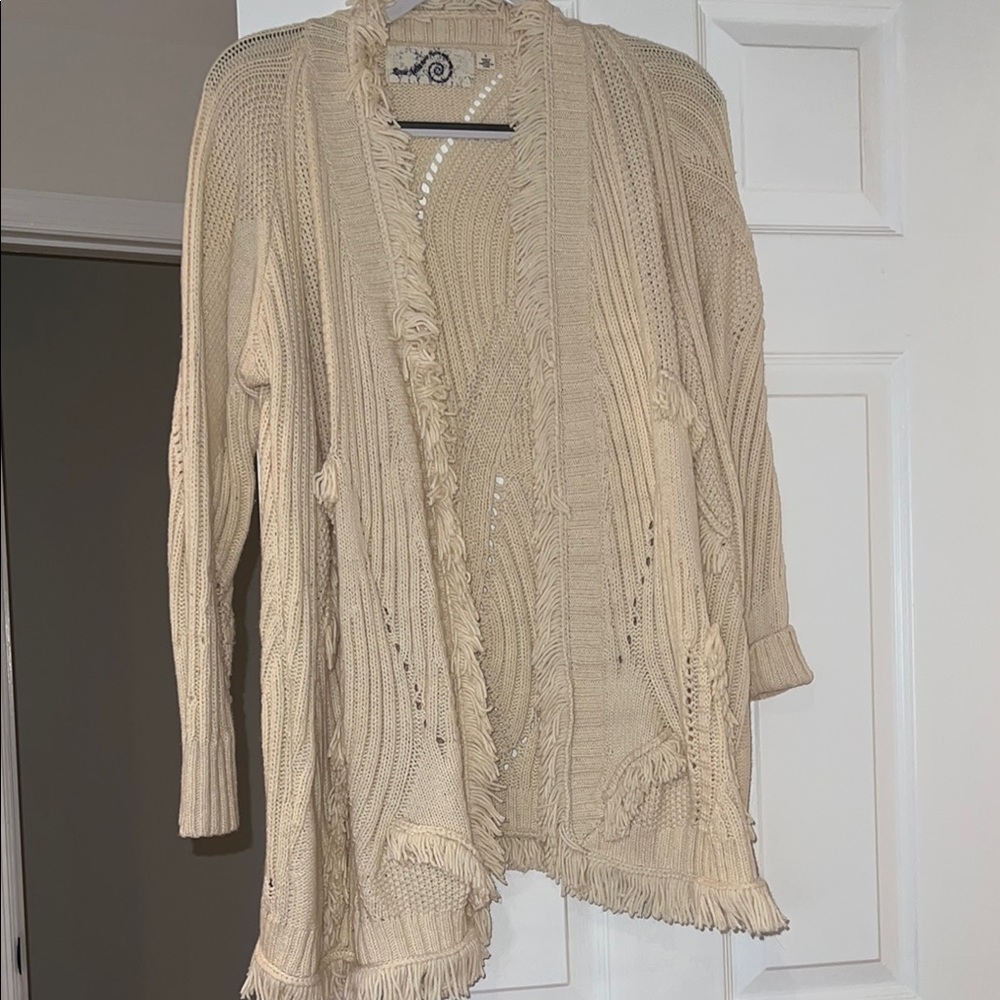 Rosie Neira Anthropologie Shaggy Knit Women's Cardigan Sweater in Cream